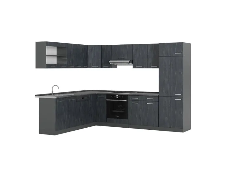 Vicco R-Line Einbauküche in L-Form Schwarz Beton/Anthrazit 227 x 287 cm ohne Arbeitsplatte ohne E-Geräte