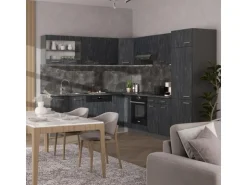 Vicco R-Line Einbauküche in L-Form Schwarz Beton/Anthrazit 227 x 287 cm ohne Arbeitsplatte ohne E-Geräte