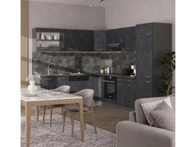 Vicco R-Line Einbauküche in L-Form Schwarz Beton/Anthrazit 227 x 287 cm ohne Arbeitsplatte ohne E-Geräte