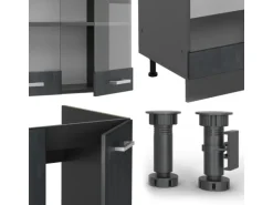 Vicco R-Line Einbauküche in L-Form Schwarz Beton/Anthrazit 227 x 287 cm ohne Arbeitsplatte ohne E-Geräte