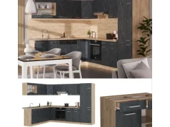 Vicco R-Line Einbauküche in L-Form Schwarz Beton/Goldkraft Eiche 227 x 287 cm ohne Arbeitsplatte ohne E-Geräte