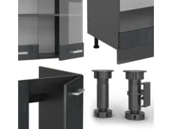 Vicco R-Line Einbauküche in L-Form Schwarz Beton/Anthrazit 227 x 287 cm AP Eiche ohne E-Geräte
