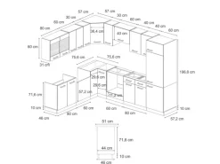 Vicco R-Line Einbauküche in L-Form Schwarz Beton/Goldkraft Eiche 227 x 287 cm AP Marmor ohne E-Geräte