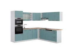 Vicco R-Line Einbauküche in L-Form Blau-Grau/Weiß 237 x 247 cm AP Eiche ohne E-Geräte