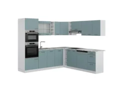Vicco R-Line Einbauküche in L-Form Blau-Grau 237 x 60 cm AP Marmor ohne E-Geräte