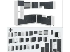 Vicco R-Line Einbauküche in L-Form Schwarz Beton/Weiß 237 x 247 cm AP Marmor ohne E-Geräte