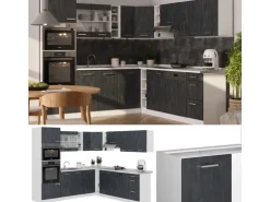 Vicco R-Line Einbauküche in L-Form Schwarz Beton/Weiß 237 x 247 cm AP Eiche ohne E-Geräte