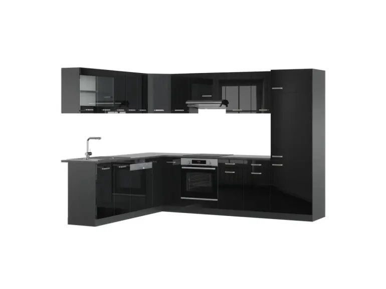 Vicco R-Line Einbauküche Schwarz Hochglanz/Anthrazit 227 x 287 cm ohne Arbeitsplatte ohne E-Geräte