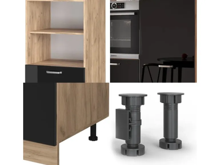 Vicco R-Line Einbauküche Schwarz Hochglanz/Goldkraft Eiche 180 cm ohne Arbeitsplatte ohne E-Geräte