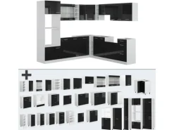 Vicco R-Line Einbauküche Schwarz Hochglanz/Weiß 237 x 60 cm ohne Arbeitsplatte ohne E-Geräte