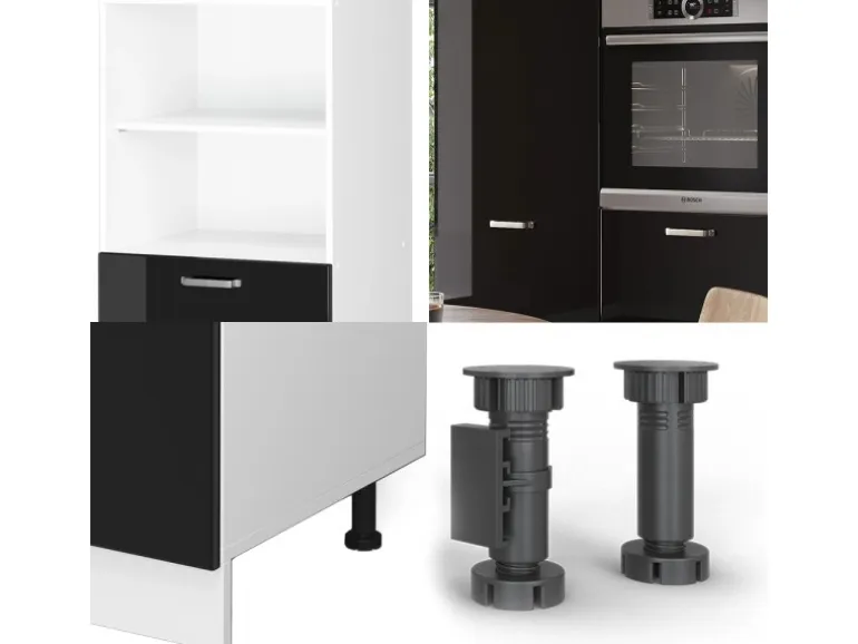 Vicco R-Line Einbauküche Schwarz Hochglanz/Weiß 180 cm ohne Arbeitsplatte ohne E-Geräte