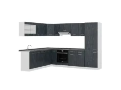 Vicco R-Line Einbauküche Schwarz Beton/Weiß 227 x 287 cm AP Anthrazit ohne E-Geräte