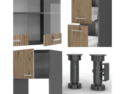 Vicco R-Line Küche Artisan Eiche/Anthrazit 350 cm mit HochschrankAP Anthrazit ohne E-Geräte