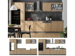 Vicco R-Line Küche Artisan Eiche/Anthrazit 350 cm mit HochschrankAP Eiche ohne E-Geräte
