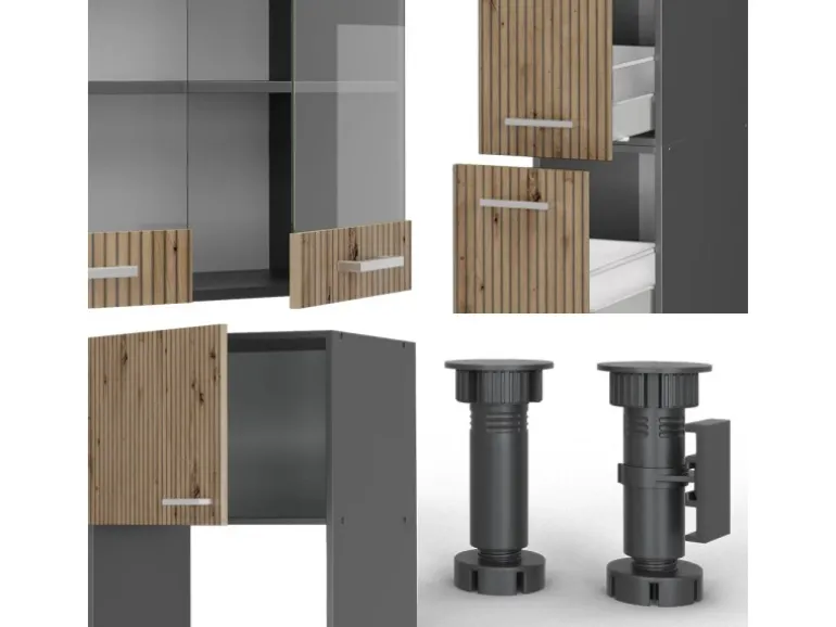Vicco R-Line Küche Artisan Eiche/Anthrazit 350 cm mit HochschrankAP Eiche ohne E-Geräte