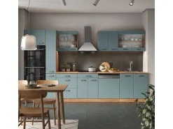 Vicco R-Line Küche Blau-Grau/Goldkraft Eiche 350 cm mit HochschrankAP Eiche ohne E-Geräte