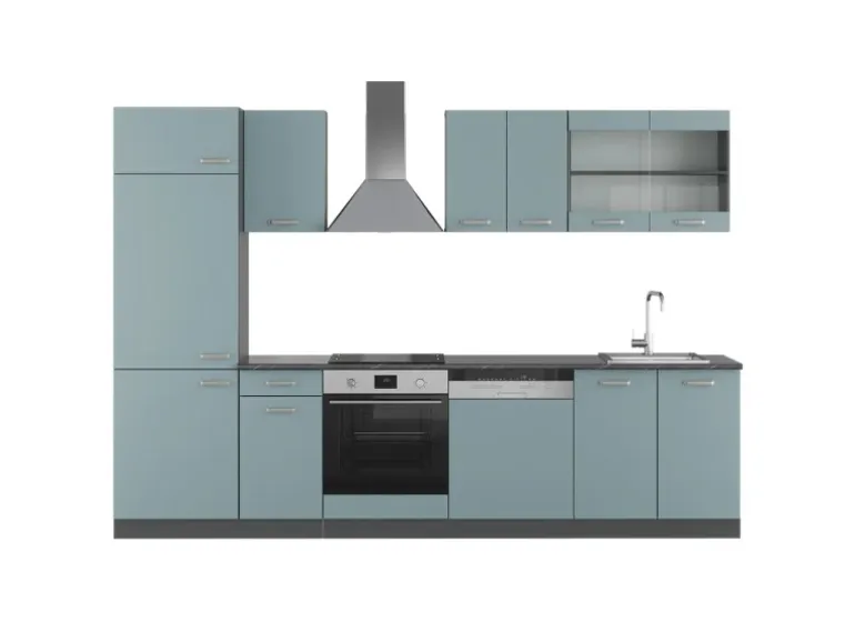 Vicco R-Line Küche Blau-Grau/Anthrazit 300 cm ohne Arbeitsplatte ohne E-Geräte
