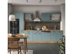 Vicco R-Line Küche Blau-Grau/Goldkraft Eiche 350 cm mit Hochschrankohne Arbeitsplatte ohne E-Geräte