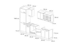 Vicco R-Line Küche Bordeaux Hochglanz/Goldkraft Eiche 300 cm ohne Arbeitsplatte ohne E-Geräte
