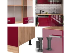 Vicco R-Line Küche Bordeaux Hochglanz/Goldkraft Eiche 300 cm ohne Arbeitsplatte ohne E-Geräte