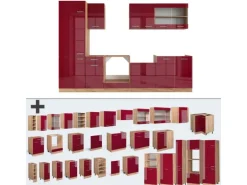 Vicco R-Line Küche Bordeaux Hochglanz/Goldkraft Eiche 300 cm ohne Arbeitsplatte ohne E-Geräte
