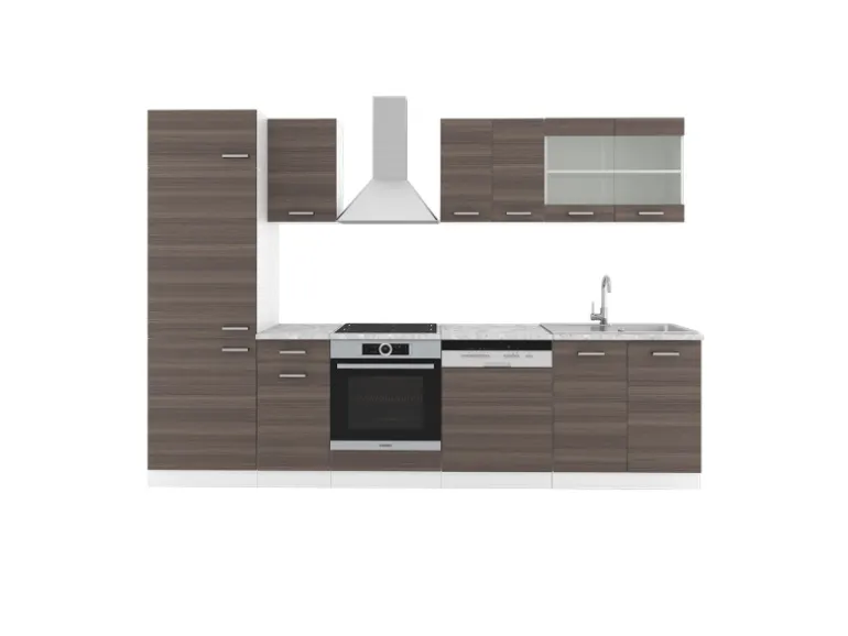 Vicco R-Line Küche Edelgrau/Weiß 300 cm AP Marmor ohne E-Geräte