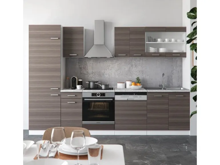 Vicco R-Line Küche Edelgrau/Weiß 300 cm AP Marmor ohne E-Geräte