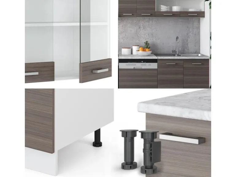 Vicco R-Line Küche Edelgrau/Weiß 300 cm AP Marmor ohne E-Geräte