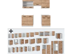Vicco R-Line Küche Goldkraft Eiche/Weiß 200 cm ohne Arbeitsplatte ohne E-Geräte