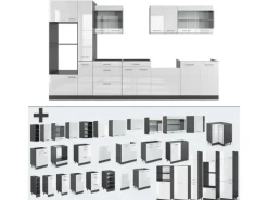 Vicco R-Line Küche Weiß Hochglanz/Anthrazit 350 cm mit Hochschrankohne Arbeitsplatte ohne E-Geräte