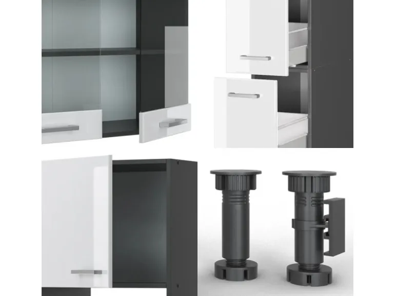Vicco R-Line Küche Weiß Hochglanz/Anthrazit 350 cm mit HochschrankAP Eiche ohne E-Geräte
