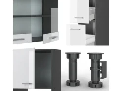 Vicco R-Line Küche Weiß Hochglanz/Anthrazit 350 cm mit Hochschrank ohne E-Geräte