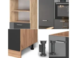 Vicco R-Line Küchenblock Anthrazit Hochglanz/Goldkraft Eiche 180 cm ohne Arbeitsplatte ohne E-Geräte