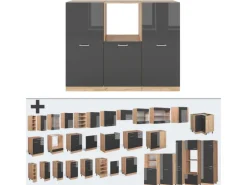 Vicco R-Line Küchenblock Anthrazit Hochglanz/Goldkraft Eiche 180 cm ohne Arbeitsplatte ohne E-Geräte