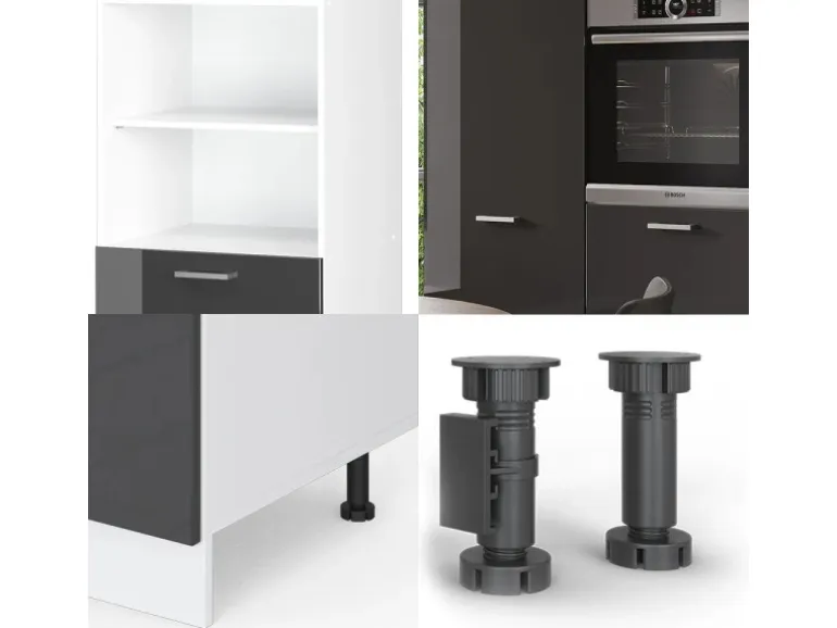 Vicco R-Line Küchenblock Anthrazit Hochglanz/Weiß 180 cm ohne Arbeitsplatte ohne E-Geräte
