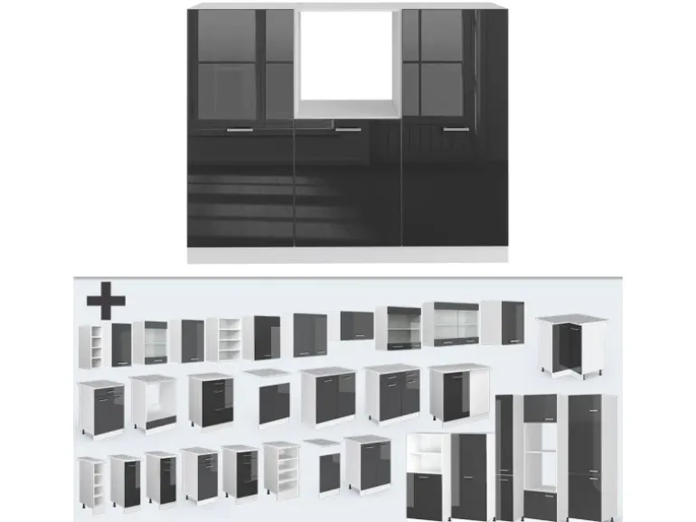 Vicco R-Line Küchenblock Anthrazit Hochglanz/Weiß 180 cm ohne Arbeitsplatte ohne E-Geräte