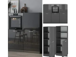 Vicco R-Line Küchenblock Anthrazit Hochglanz/Anthrazit 180 cm ohne Arbeitsplatte ohne E-Geräte