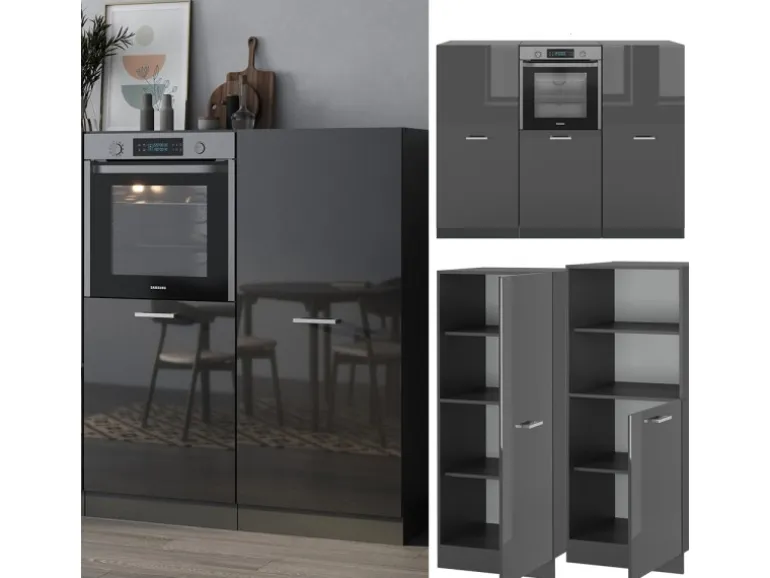 Vicco R-Line Küchenblock Anthrazit Hochglanz/Anthrazit 180 cm ohne Arbeitsplatte ohne E-Geräte
