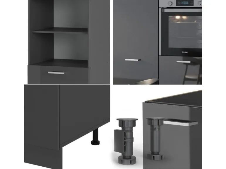 Vicco R-Line Küchenblock Anthrazit Hochglanz/Anthrazit 180 cm ohne Arbeitsplatte ohne E-Geräte