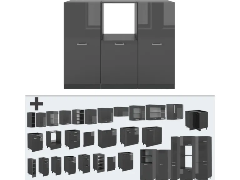 Vicco R-Line Küchenblock Anthrazit Hochglanz/Anthrazit 180 cm ohne Arbeitsplatte ohne E-Geräte