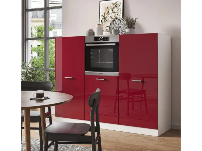 Vicco R-Line Küchenblock Bordeaux Hochglanz/Weiß 180 cm ohne Arbeitsplatte ohne E-Geräte
