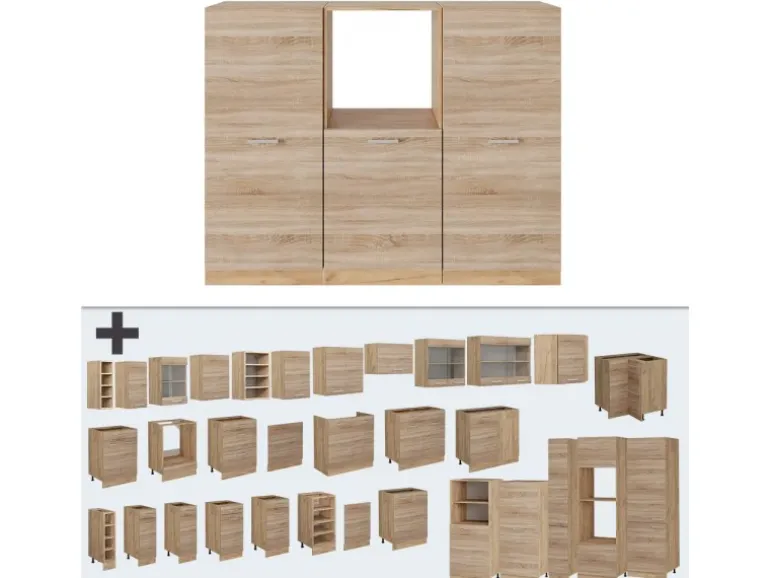 Vicco R-Line Küchenblock Sonoma/Goldkraft Eiche 180 cm ohne Arbeitsplatte ohne E-Geräte