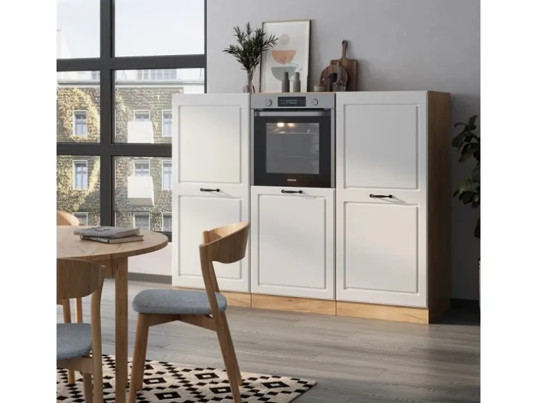 Vicco R-Line Küchenblock Weiß Landhaus/Goldkraft Eiche 180 cm ohne Arbeitsplatte ohne E-Geräte