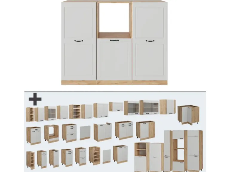 Vicco R-Line Küchenblock Weiß Landhaus/Goldkraft Eiche 180 cm ohne Arbeitsplatte ohne E-Geräte