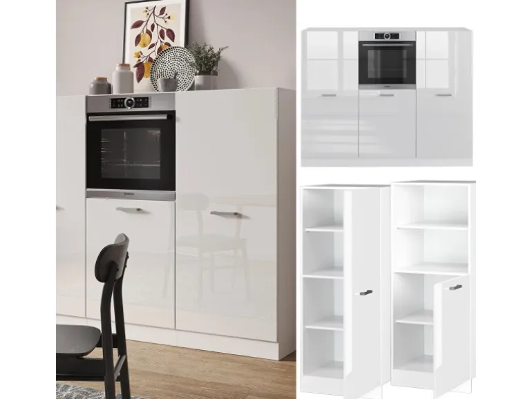 Vicco R-Line Küchenblock Weiß Hochglanz/Weiß 180 cm ohne Arbeitsplatte ohne E-Geräte