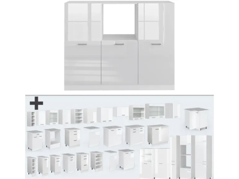 Vicco R-Line Küchenblock Weiß Hochglanz/Weiß 180 cm ohne Arbeitsplatte ohne E-Geräte