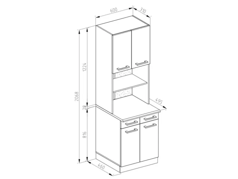 Vicco R-Line Küchenblock Weiß Hochglanz 60 cm AP Marmor ohne E-Geräte