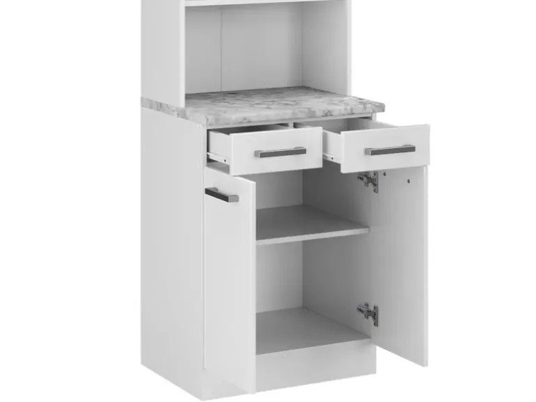 Vicco R-Line Küchenblock Weiß Hochglanz 60 cm AP Marmor ohne E-Geräte