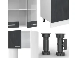 Vicco R-Line Küchenmöbel Schwarz Beton/Weiß 300 cm AP Marmor ohne E-Geräte