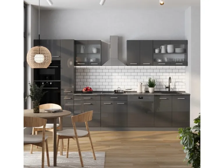 Vicco R-Line Küchenzeile Anthrazit Hochglanz/Anthrazit 350 cm AP Marmor ohne E-Geräte